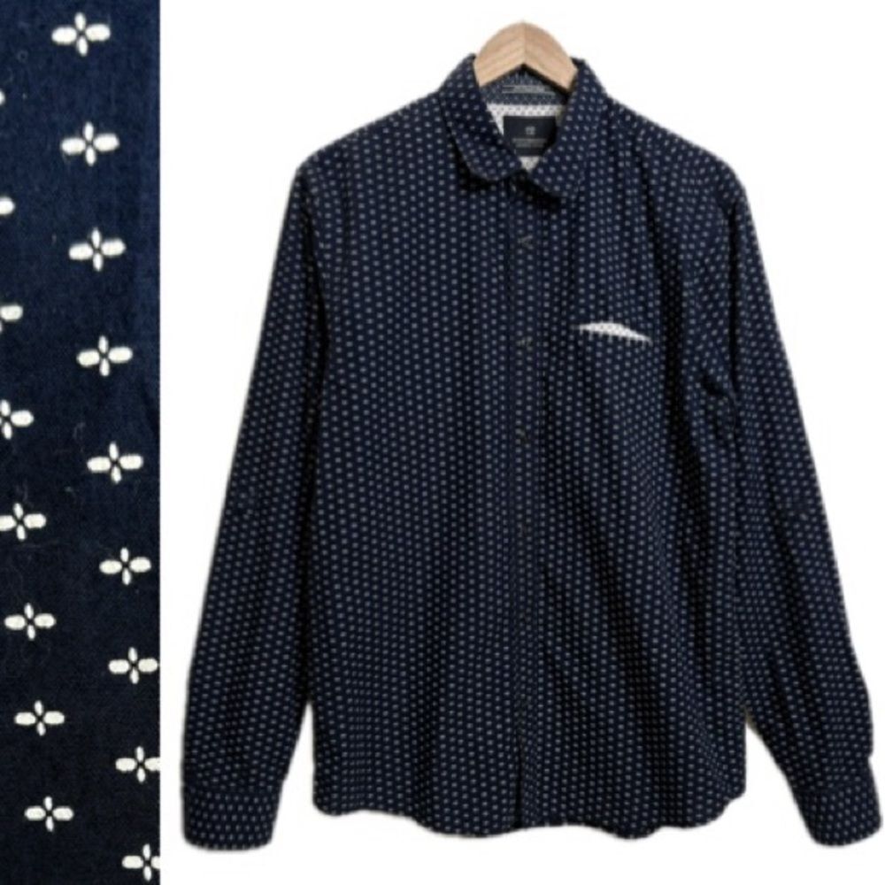 Scotch & Soda Geometric Print Button Down Shirt Mens Size Large Navy Long Sleeve